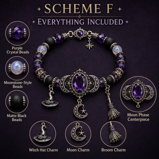🔮 Witch’s Crystal Moon Charm Bracelet