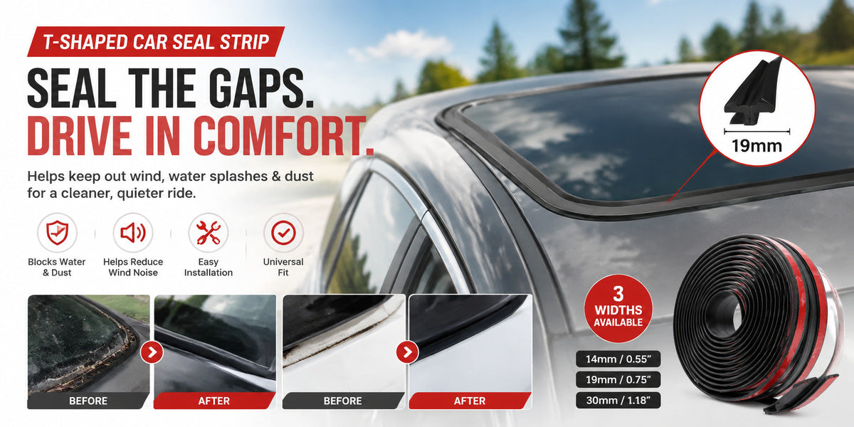 T-shaped automotive seal strip around car glass