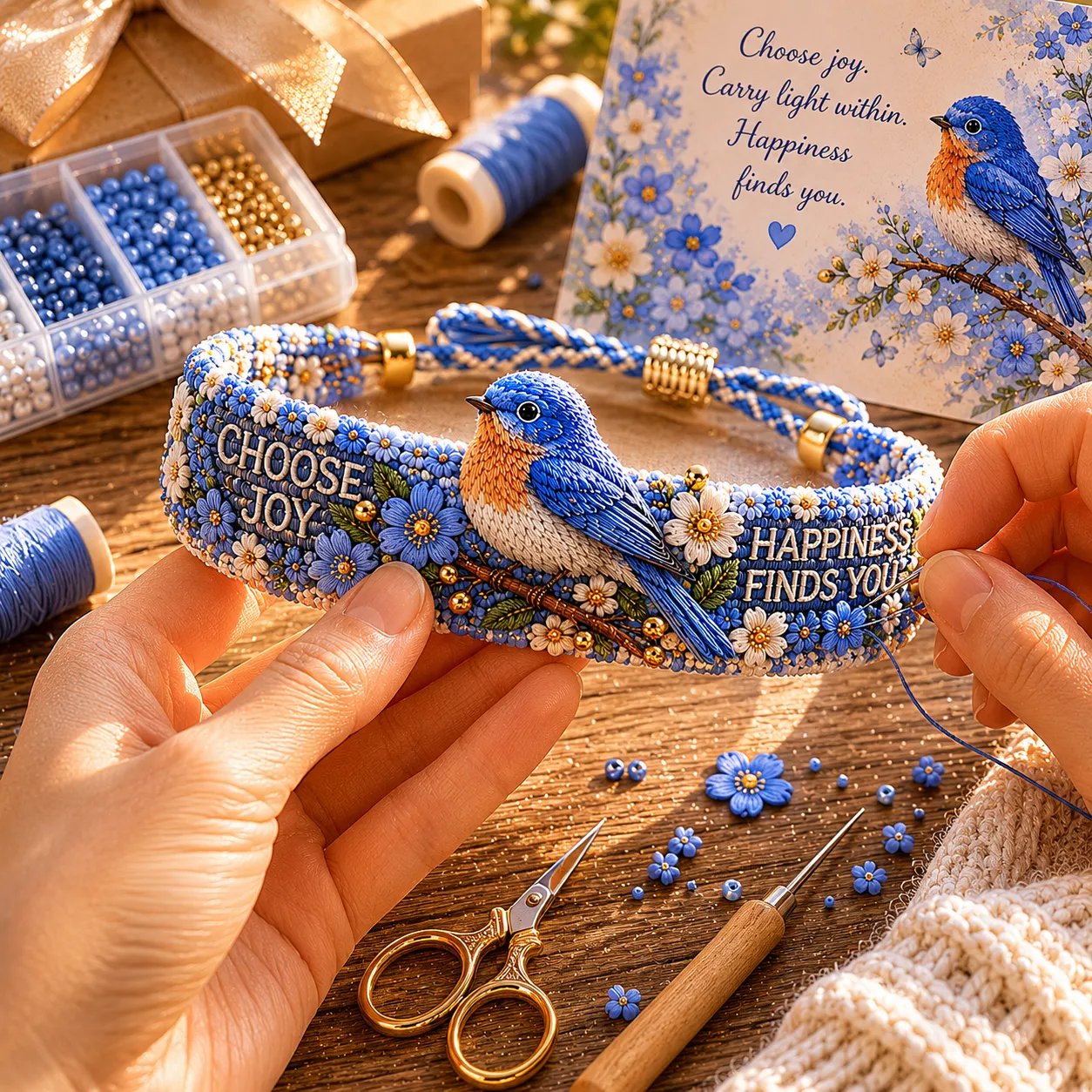 đHandmade Bird/Bees Embroidered Bracelet Collection