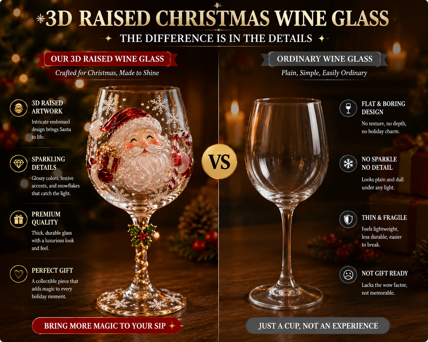 Raised 3D Christmas glass detail