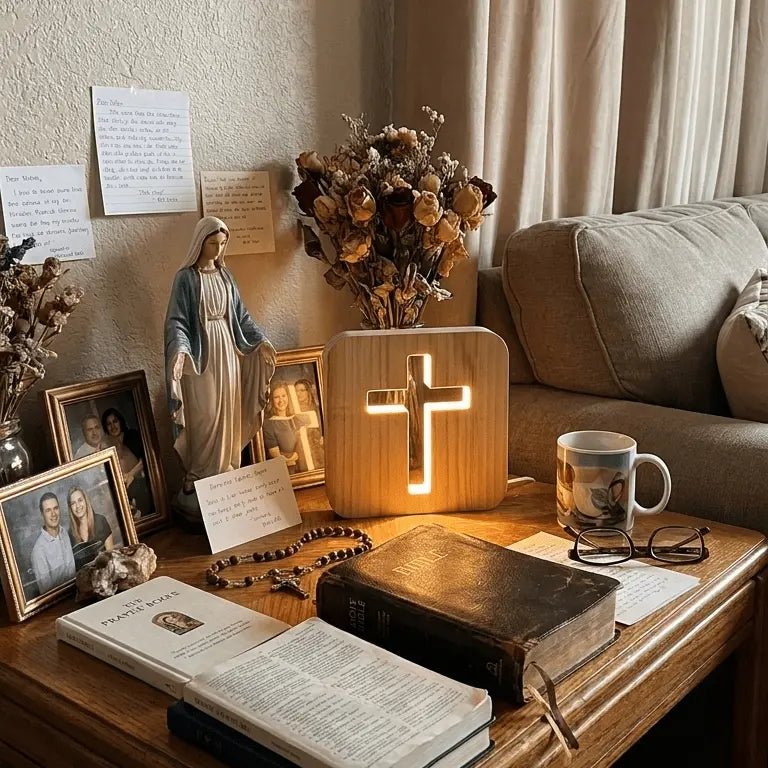 Cross lamp in a prayer space