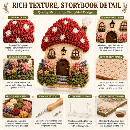 ✨ Whimsical Village 3D Fabric Poke Art Kit | No-Sew Storybook Cottage Craft with Soft 3D Texture, Poke Tool & Display Stand 🏡🧵