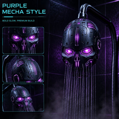 💀 Cyber Mecha Skull Color Changing LED Pressure Boost Shower Head