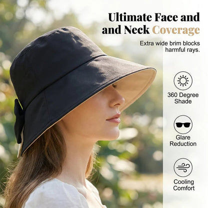 👒Summer Hot Sale☀️Women's Bowknot Wide Brim Sun Protective Hat
