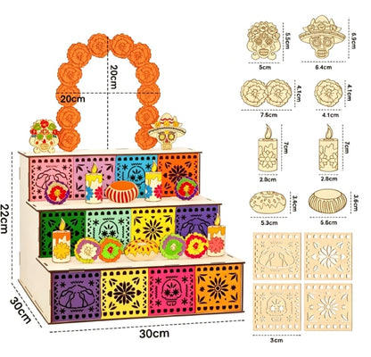 🔥Last Day 49% OFF - 🎃🏵️Day of the Dead Wooden Altar Display Set | 💕Death is not the end of life, forgetting is