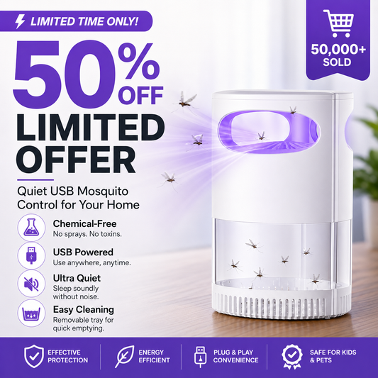 🦟 50% OFF! UV Mosquito Killer Lamp – quiet, USB, chemical-free. 50K+ sold! 🔇🌙