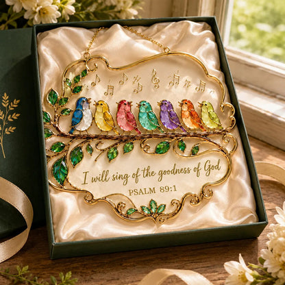 🔥 Last Day 50% OFF 🎵 Psalm 89:1 Songbird Window Suncatcher | Faith Decor with Colorful Birds & Scripture 🕊️✨