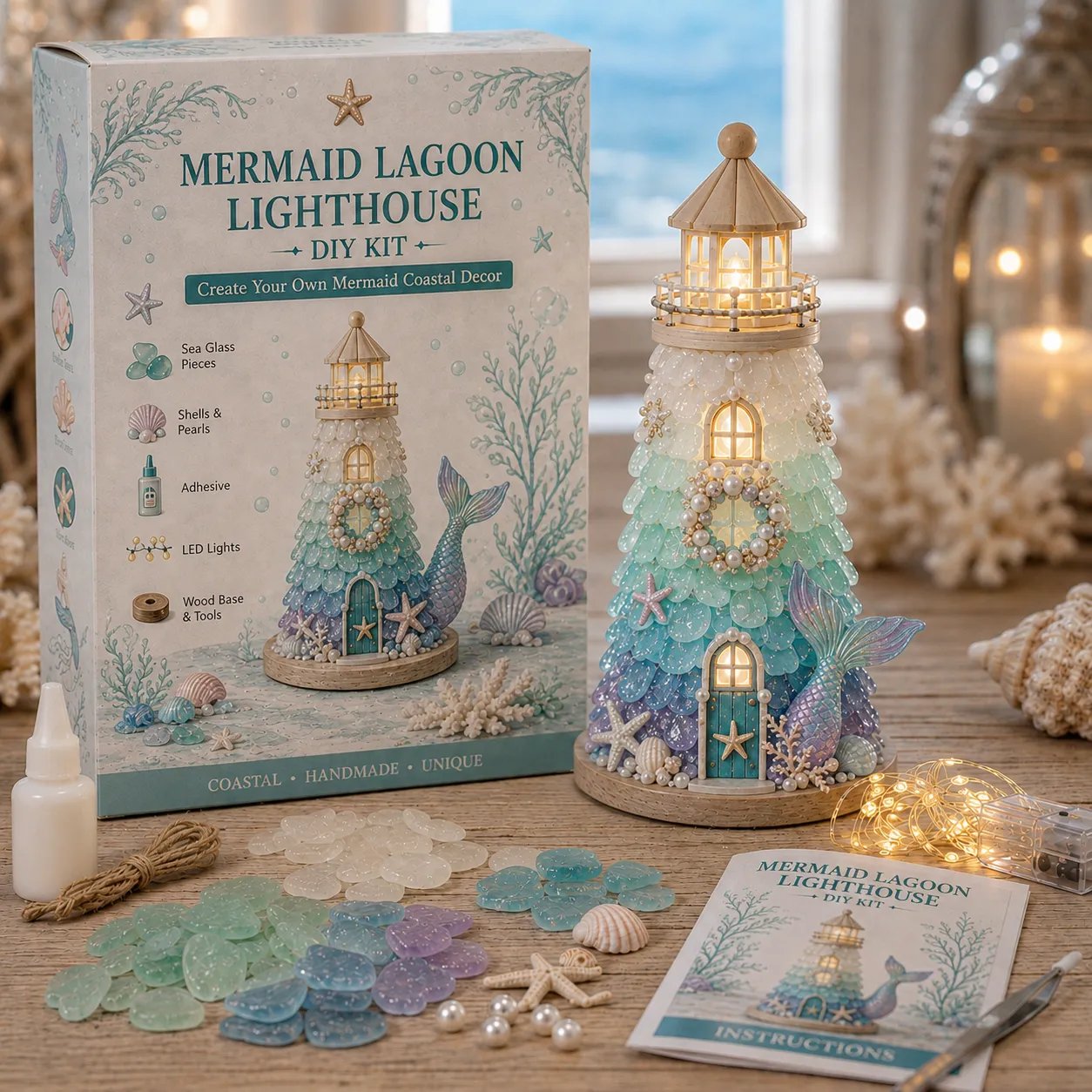 ⏳ Last Day 49% OFF – 🌊 Beginner-Friendly DIY Lighted Sea Glass-Style Lighthouse Kit Collection 💕