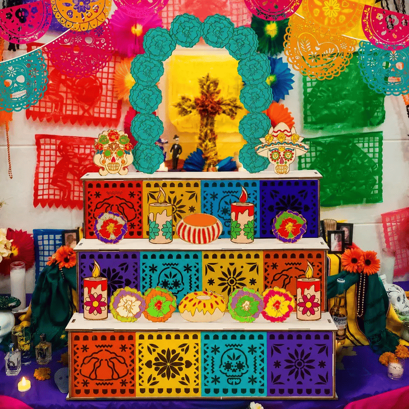 🔥Last Day 49% OFF - 🎃🏵️Day of the Dead Wooden Altar Display Set | 💕Death is not the end of life, forgetting is