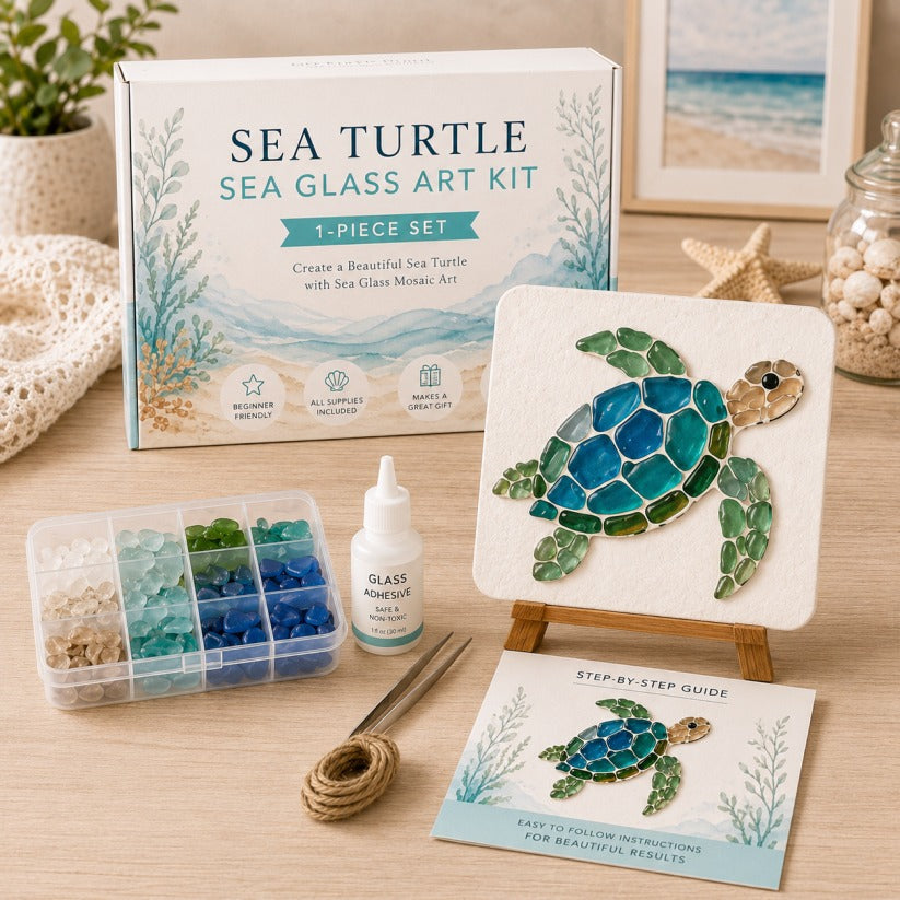 DIY Sea Glass Mosaic Craft Kit, Ocean Life & Garden Art Supplies for Starters, Beautiful Coastal Home Ornament, Creative Handcraft Gift for Women