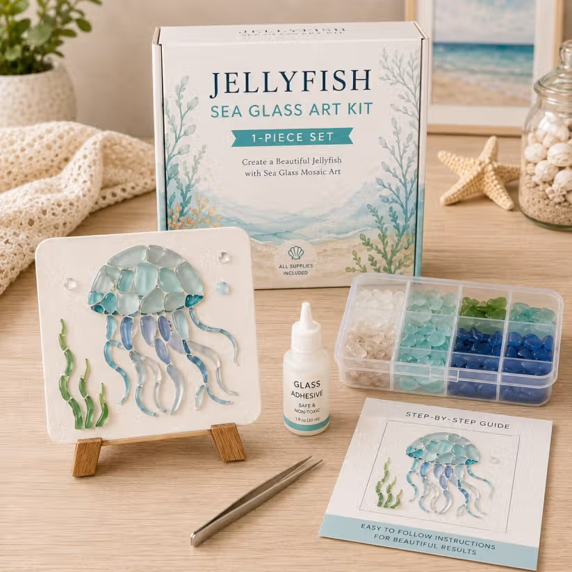 DIY Sea Glass Mosaic Craft Kit, Ocean Life & Garden Art Supplies for Starters, Beautiful Coastal Home Ornament, Creative Handcraft Gift for Women