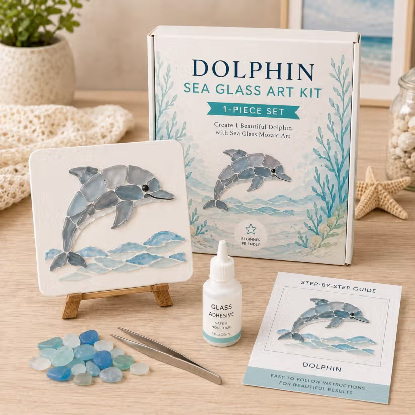 DIY Sea Glass Mosaic Craft Kit, Ocean Life & Garden Art Supplies for Starters, Beautiful Coastal Home Ornament, Creative Handcraft Gift for Women