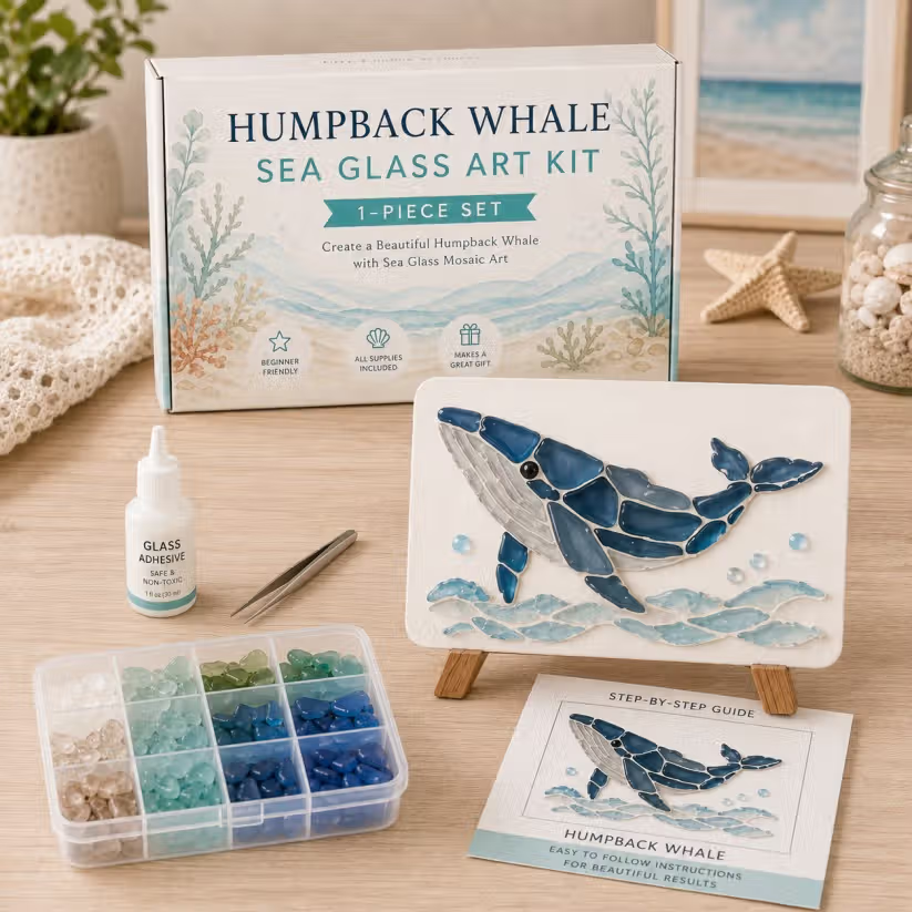 DIY Sea Glass Mosaic Craft Kit, Ocean Life & Garden Art Supplies for Starters, Beautiful Coastal Home Ornament, Creative Handcraft Gift for Women