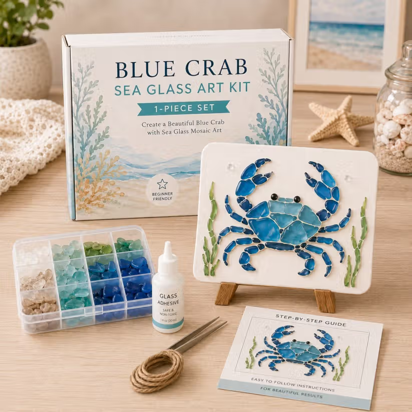 DIY Sea Glass Mosaic Craft Kit, Ocean Life & Garden Art Supplies for Starters, Beautiful Coastal Home Ornament, Creative Handcraft Gift for Women