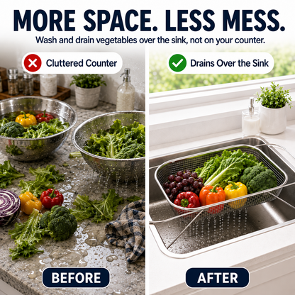 🍽️Summer Limited-Time 50% OFF 🧺 Stainless Steel Adjustable Over-the-Sink Drainer Basket