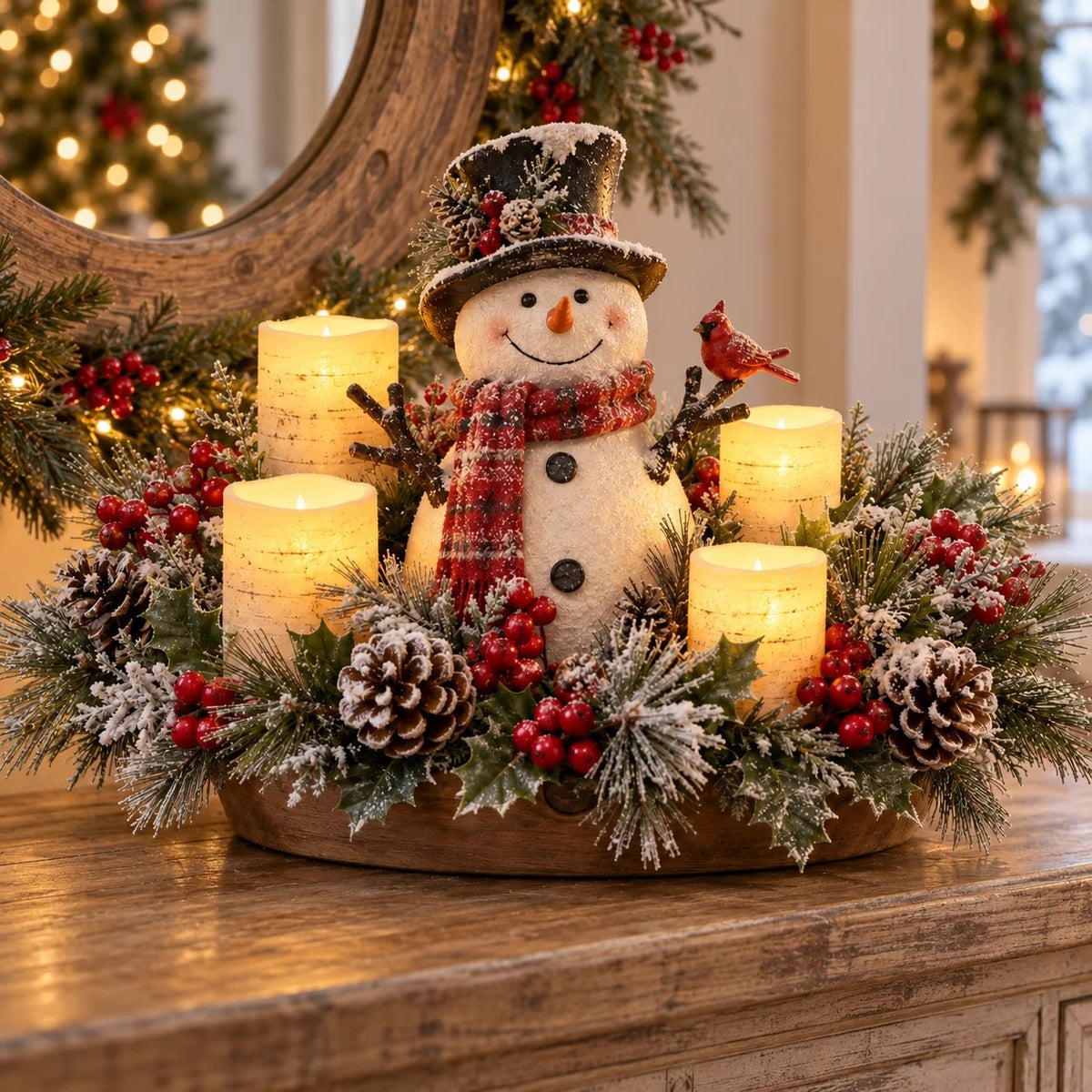 🎄Last Day 49% OFF -🕯️Christmas Lighted Centerpiece with Flameless Candle Glow