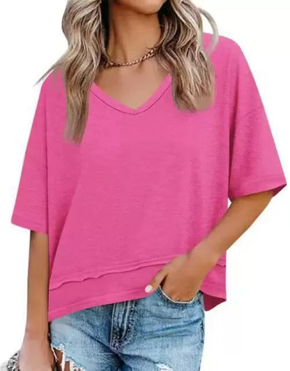 Womens Summer V Neck T Shirts Casual Short Sleeve Flowy Tops Cute Loose Fit Basic Tees Summervibes
