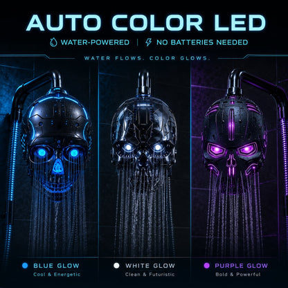💀 Cyber Mecha Skull Color Changing LED Pressure Boost Shower Head