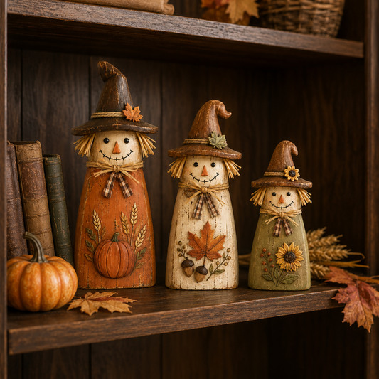 Vintage Wooden Scarecrow Fall Decor Set