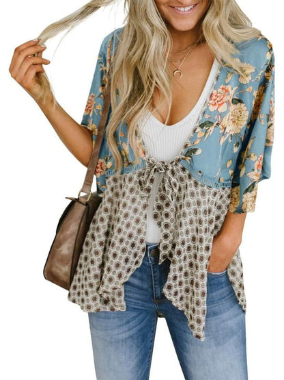 HOT SALE Women's Floral Kimono Ruffle Sleeve Tie Cardigans Flowy Boho Loose Cover Ups