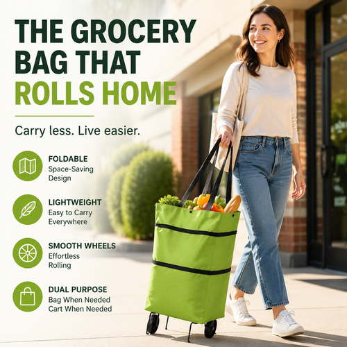 🛒 Foldable Grocery Cart Bag – The Rolling Shopping Bag That Saves Your Back