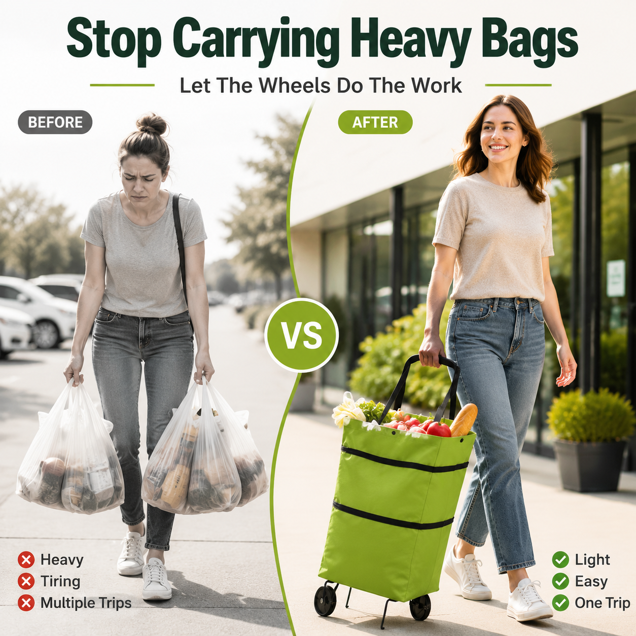 🛒 Foldable Grocery Cart Bag – The Rolling Shopping Bag That Saves Your Back