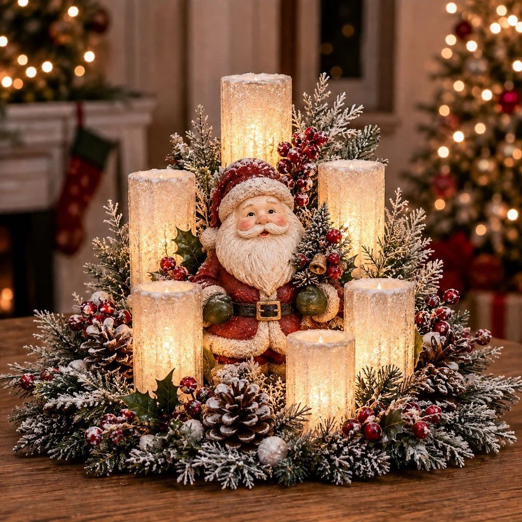 🎄Last Day 49% OFF -🕯️Christmas Lighted Centerpiece with Flameless Candle Glow