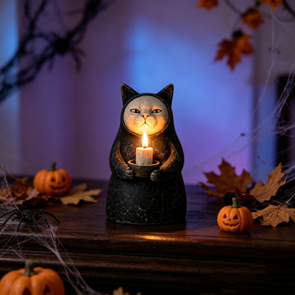 3-Piece Mysterious Hooded Cat Candlelight Figurine