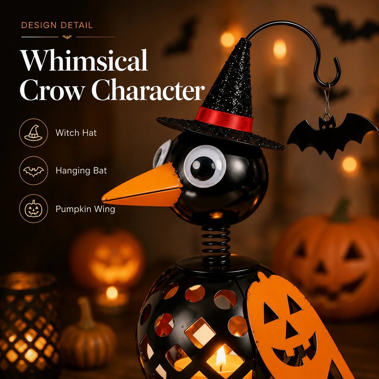 🔥Last Day 50% OFF🔥Wrought Iron Crow and Pumpkin Ornament🐦🎃