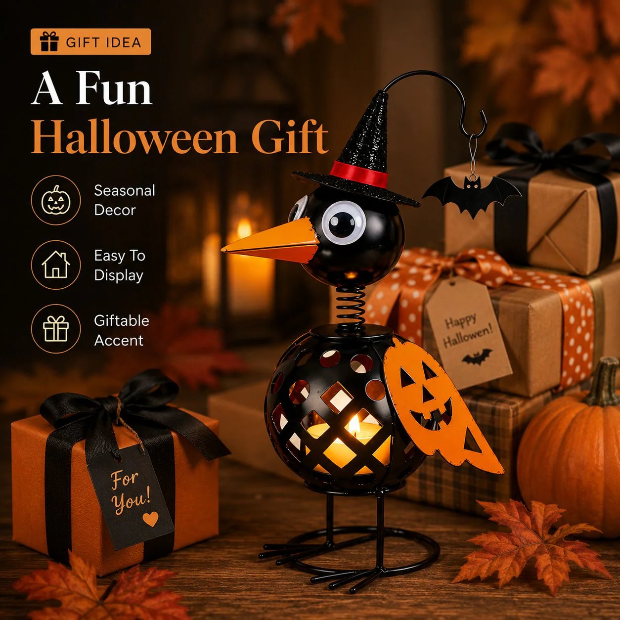 🔥Last Day 50% OFF🔥Wrought Iron Crow and Pumpkin Ornament🐦🎃