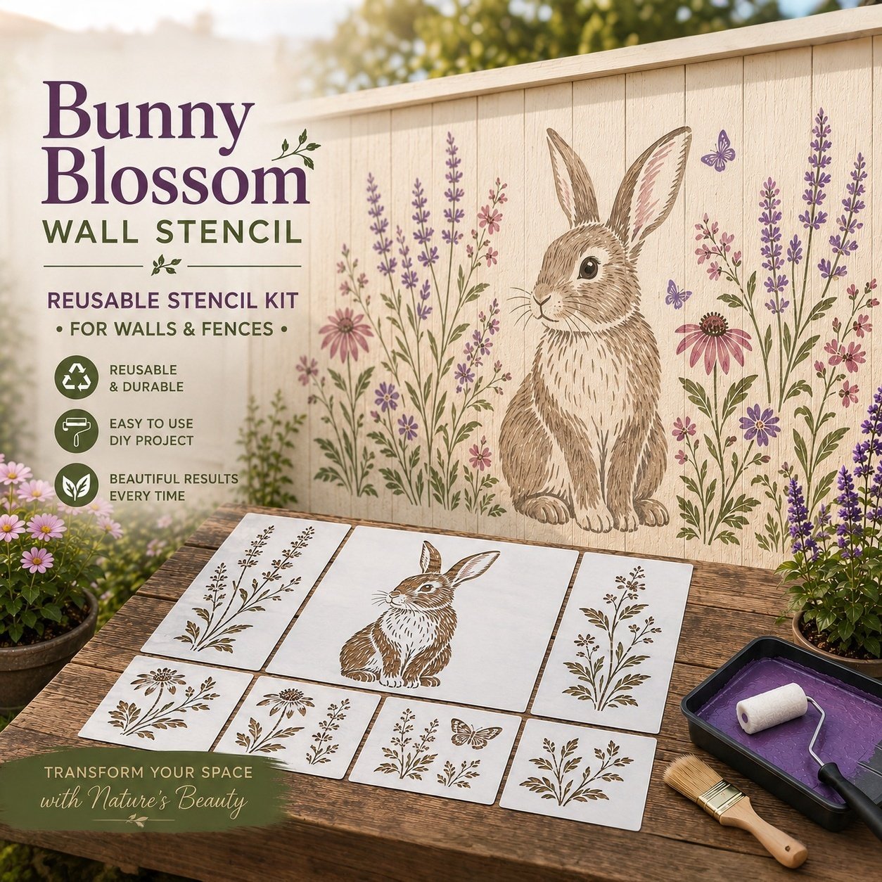 🌿Garden Bloom Wall Stencil Kit | DIY Garden Painting Templates for Every Space