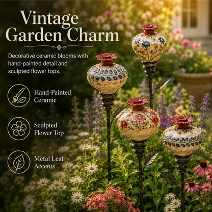 🔥Last Day 50% OFF🌺 Vintage Ceramic Hummingbird Feeder Garden Stake — Handcrafted Floral Bird Feeder Decoration