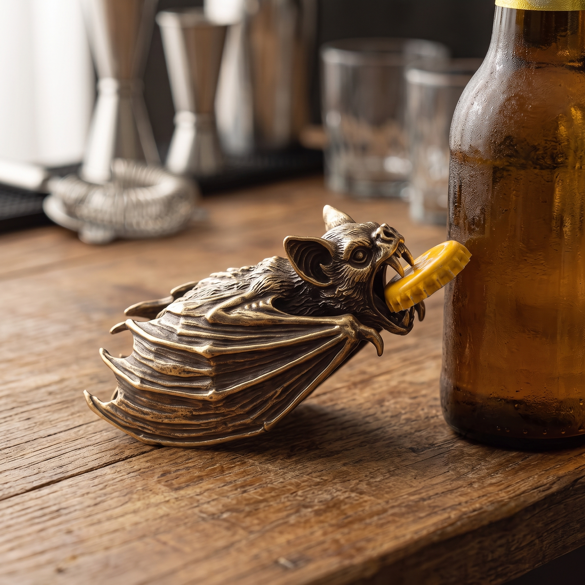 Solid Antique Brass Vampire Bat Bottle Opener