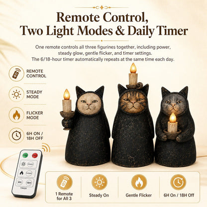 3-Piece Mysterious Hooded Cat Candlelight Figurine