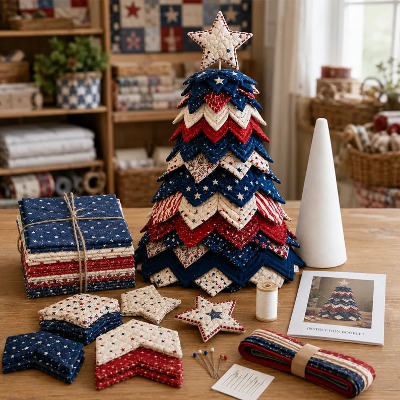 🔥LAST DAY 50% OFF - 🎄Handmade Layered Fabric Tree Quilt Kit – Stitch a Beautiful Tree for Every Season🧵