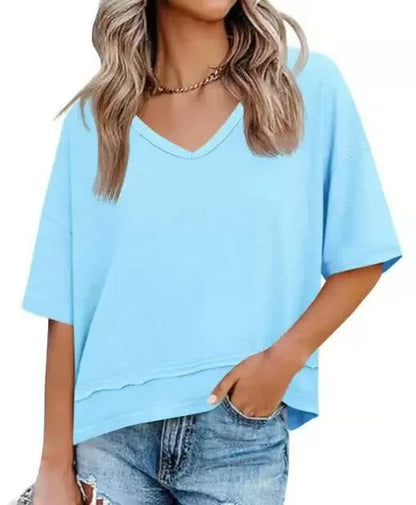 Womens Summer V Neck T Shirts Casual Short Sleeve Flowy Tops Cute Loose Fit Basic Tees Summervibes