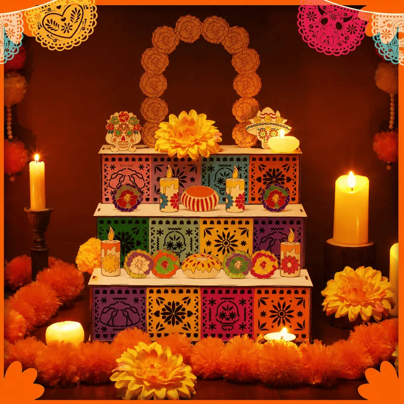 🔥Last Day 49% OFF - 🎃🏵️Day of the Dead Wooden Altar Display Set | 💕Death is not the end of life, forgetting is