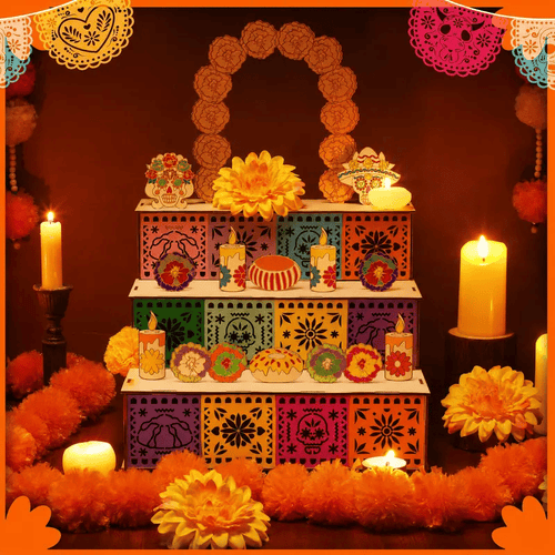 🔥Last Day 49% OFF - 🎃🏵️Day of the Dead Wooden Altar Display Set | 💕Death is not the end of life, forgetting is