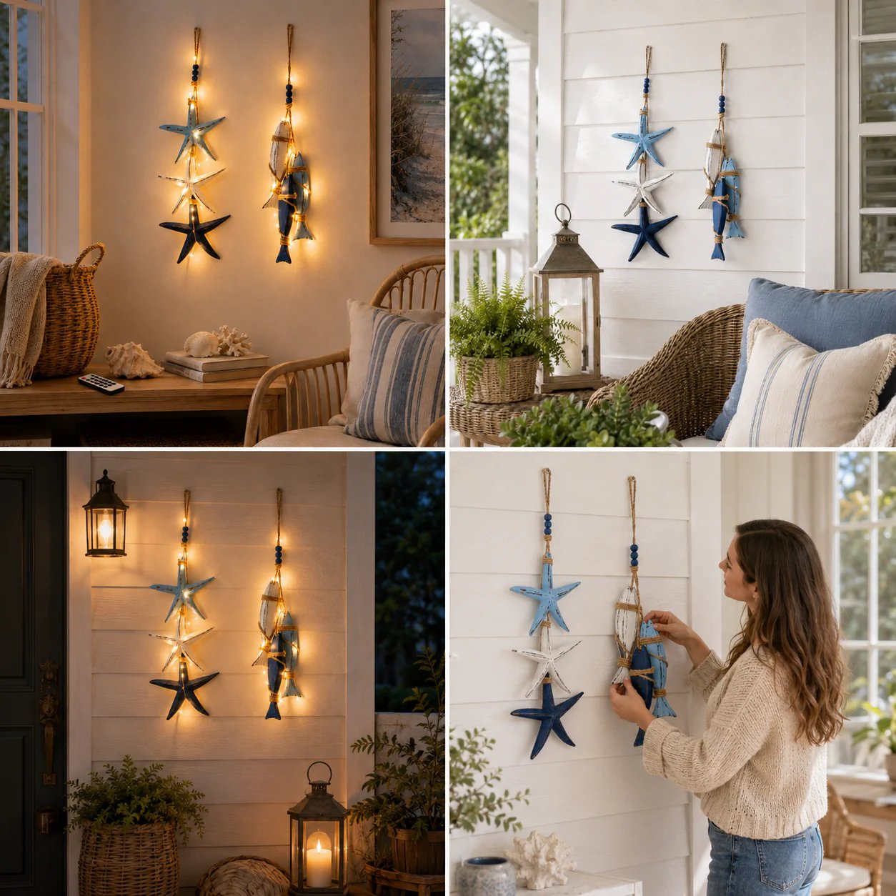 ⭐2026 HOT SALE 40% OFF🐟🌊Lighted Coastal Wooden Starfish & Fish Hanging Decor