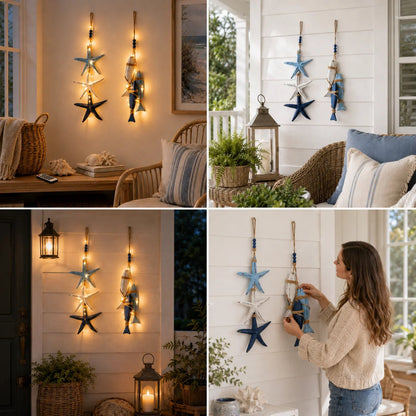 ⭐2026 HOT SALE 40% OFF🐟🌊Lighted Coastal Wooden Starfish & Fish Hanging Decor