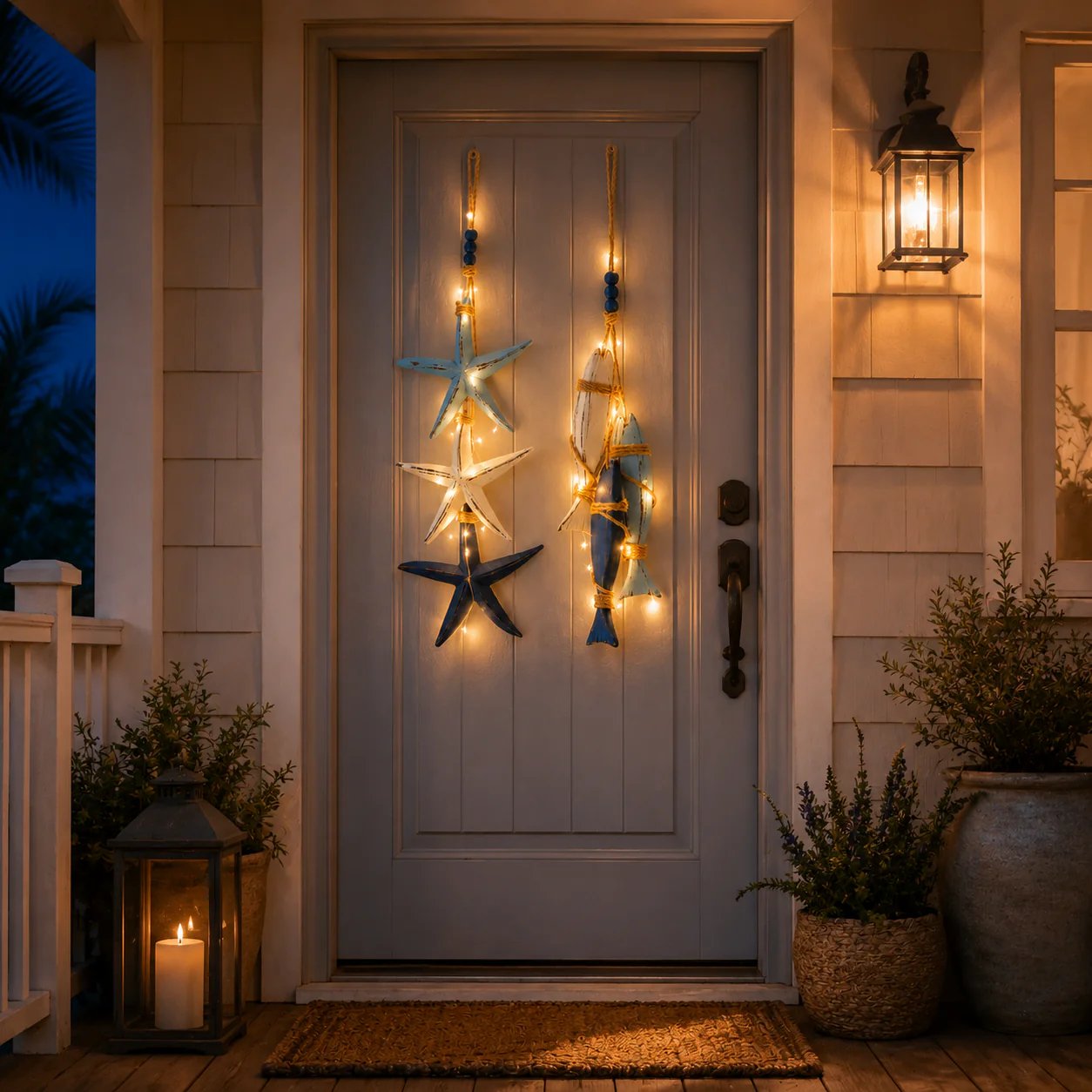 ⭐2026 HOT SALE 40% OFF🐟🌊Lighted Coastal Wooden Starfish & Fish Hanging Decor