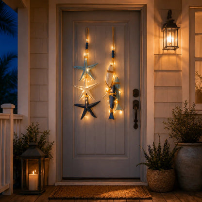 ⭐2026 HOT SALE 40% OFF🐟🌊Lighted Coastal Wooden Starfish & Fish Hanging Decor