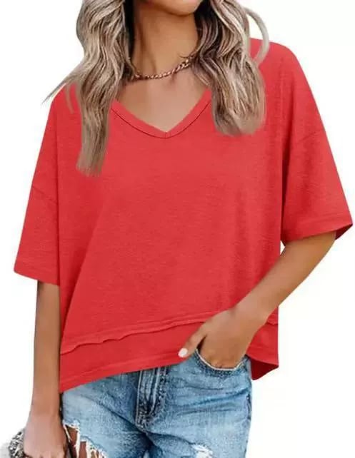 Womens Summer V Neck T Shirts Casual Short Sleeve Flowy Tops Cute Loose Fit Basic Tees Summervibes