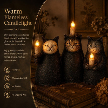 3-Piece Mysterious Hooded Cat Candlelight Figurine