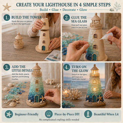 ⏳ Last Day 49% OFF – 🌊 Beginner-Friendly DIY Lighted Sea Glass-Style Lighthouse Kit Collection 💕