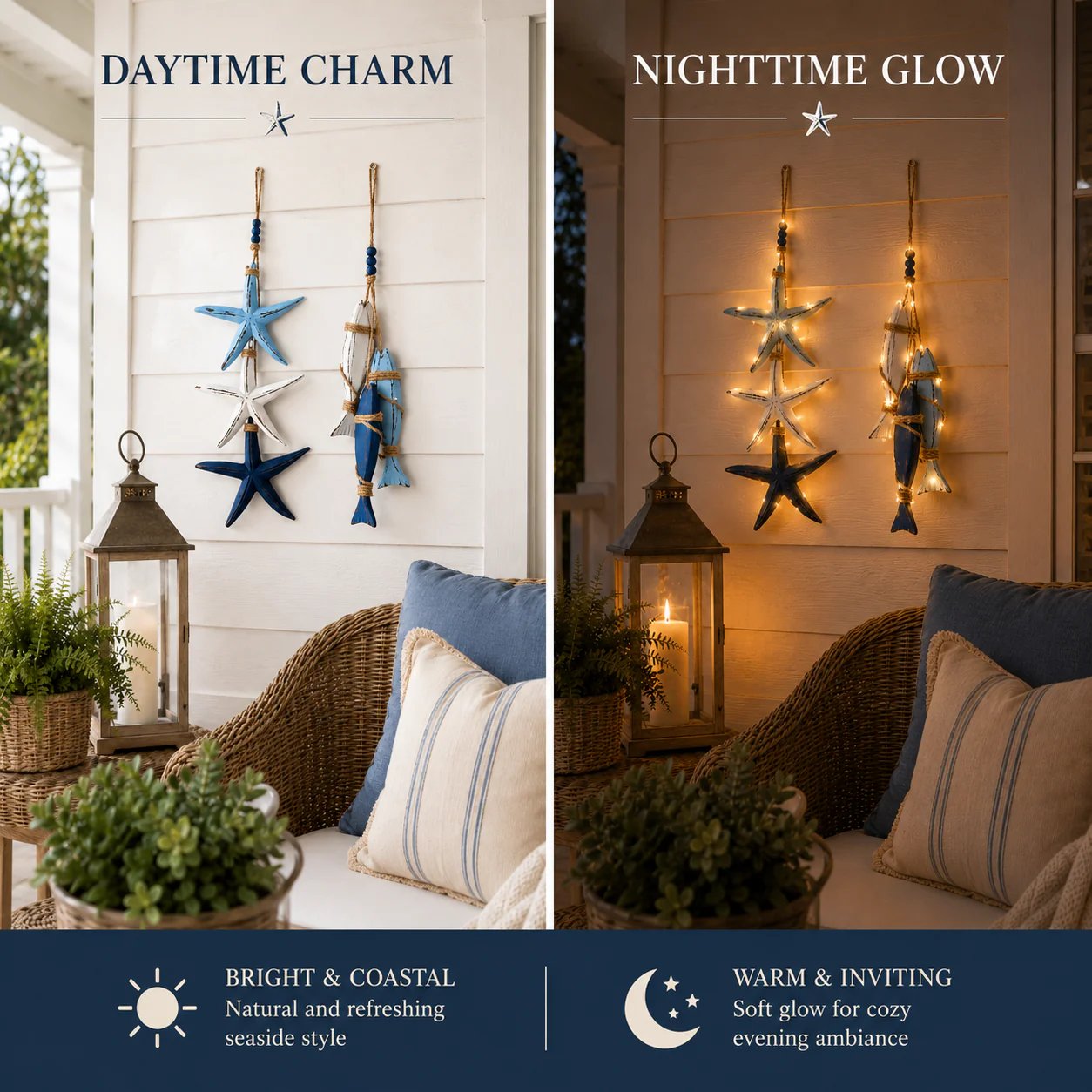 ⭐2026 HOT SALE 40% OFF🐟🌊Lighted Coastal Wooden Starfish & Fish Hanging Decor