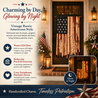 Lighted Rustic American Flag Hanging Banner
