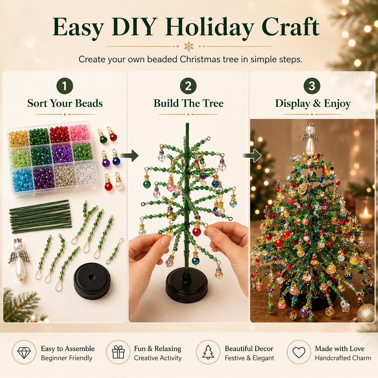 🎄✨ DIY Beaded Christmas Tree Kit – Create Your Own Sparkling Holiday Decoration
