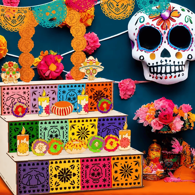 🔥Last Day 49% OFF - 🎃🏵️Day of the Dead Wooden Altar Display Set | 💕Death is not the end of life, forgetting is