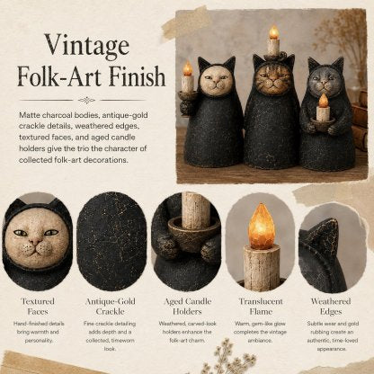3-Piece Mysterious Hooded Cat Candlelight Figurine